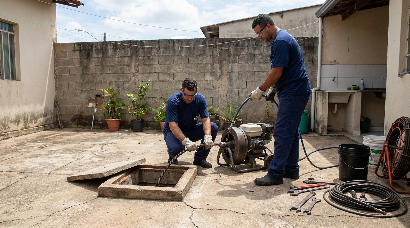 Desentupimento de esgoto residencial em Serra‑ES