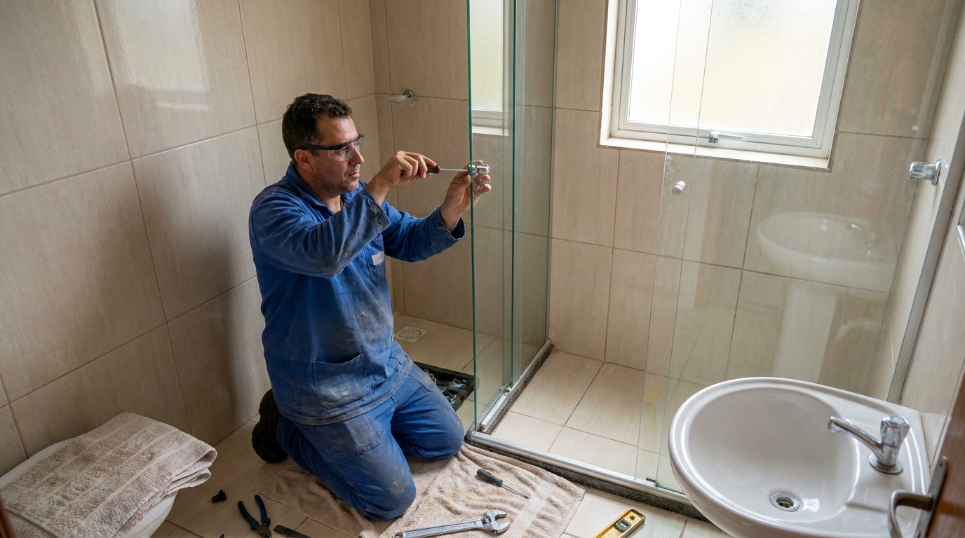 Técnico realizando manutenção de box em Serra‑ES